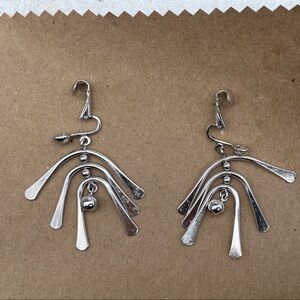 Vintage AVON “CLIP ON” Silver Dangle Fan Earrings - Modern Cascade Design